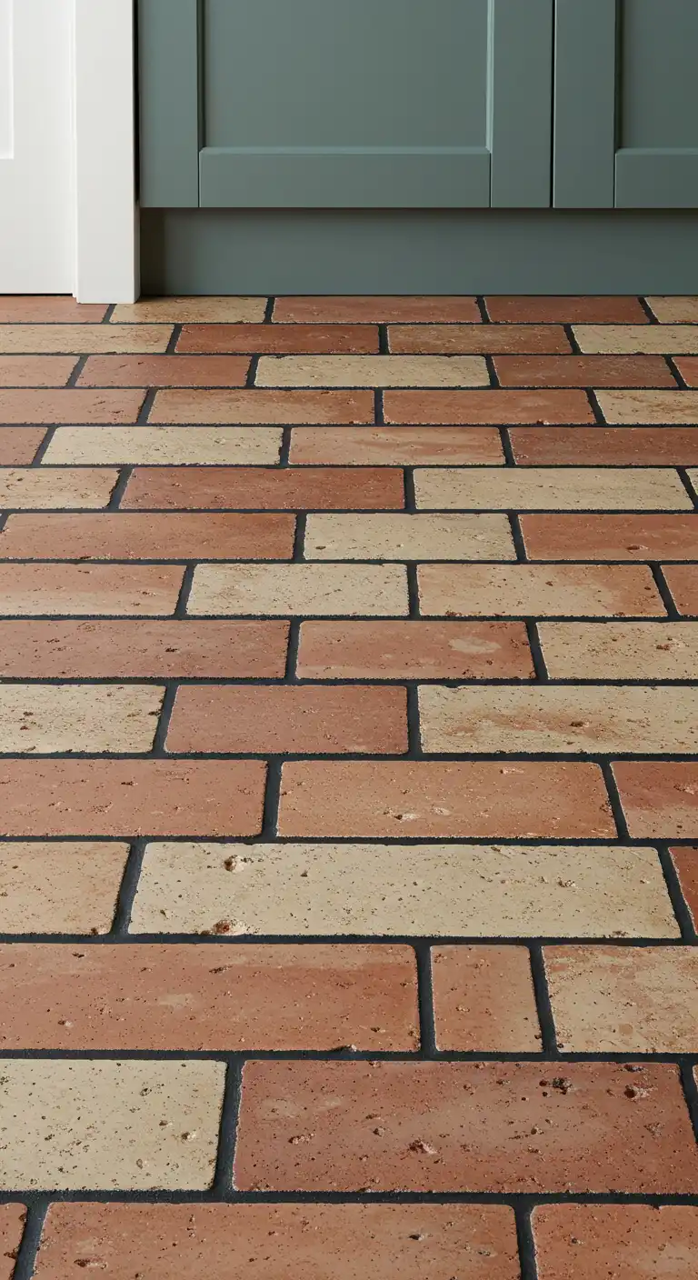 19 Elegant Kitchen Flooring Ideas with Dark Grout for a Sleek Finish 16 15) Brick-Effect Tiles with Black Grout