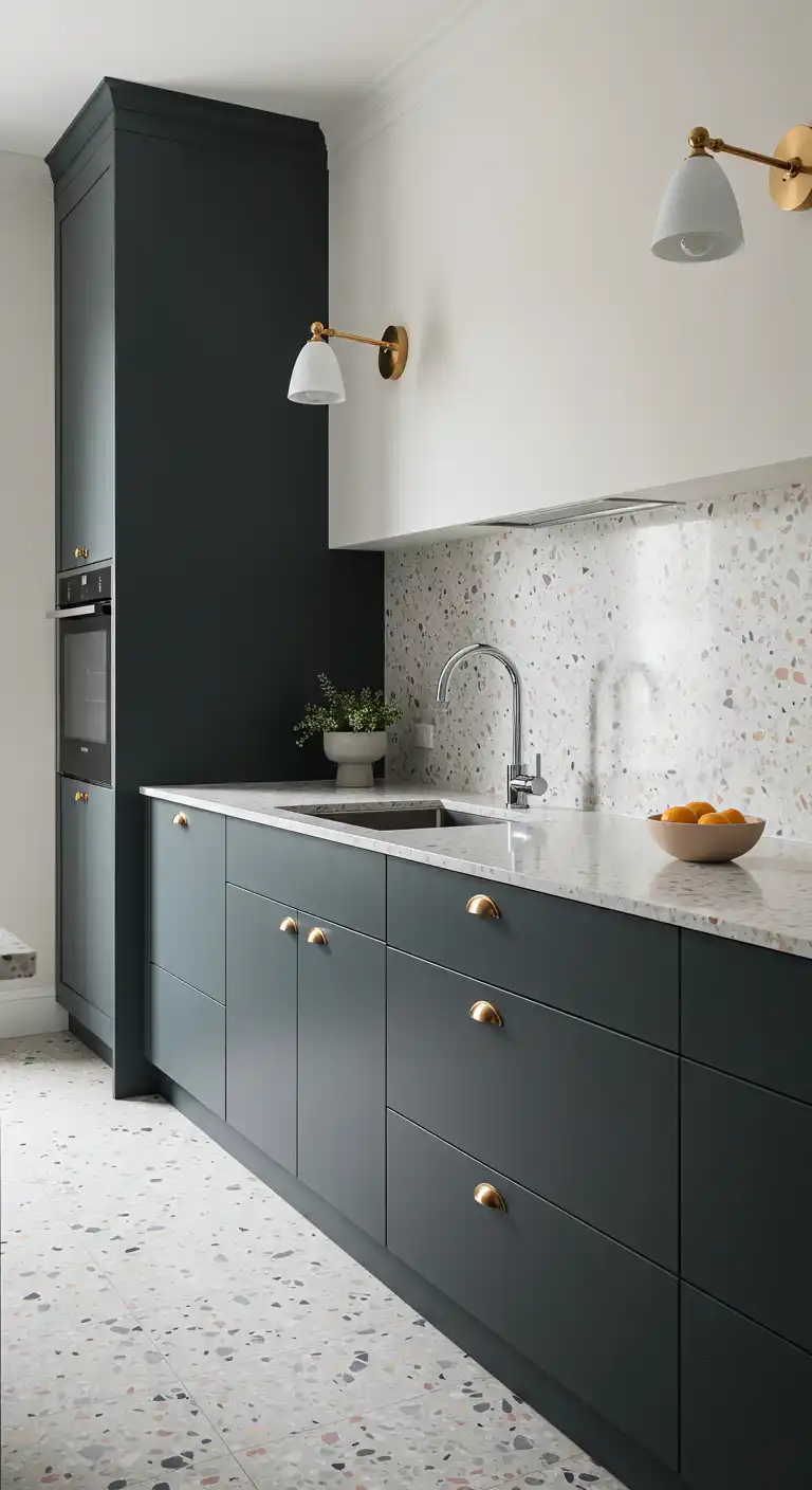 17 Stylish Kitchen Flooring Ideas with Dark Cabinets for a Dramatic Effect 16 15) Terrazzo with Pastel Flecks