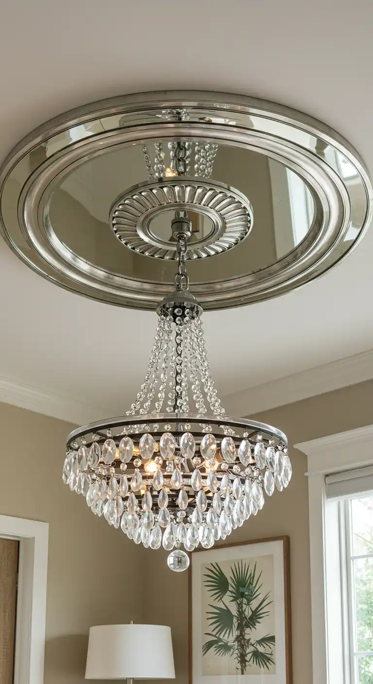 17 Dining Room Mirror Ideas That Add Style and Light 16 15. Mirrored Ceiling Medallion