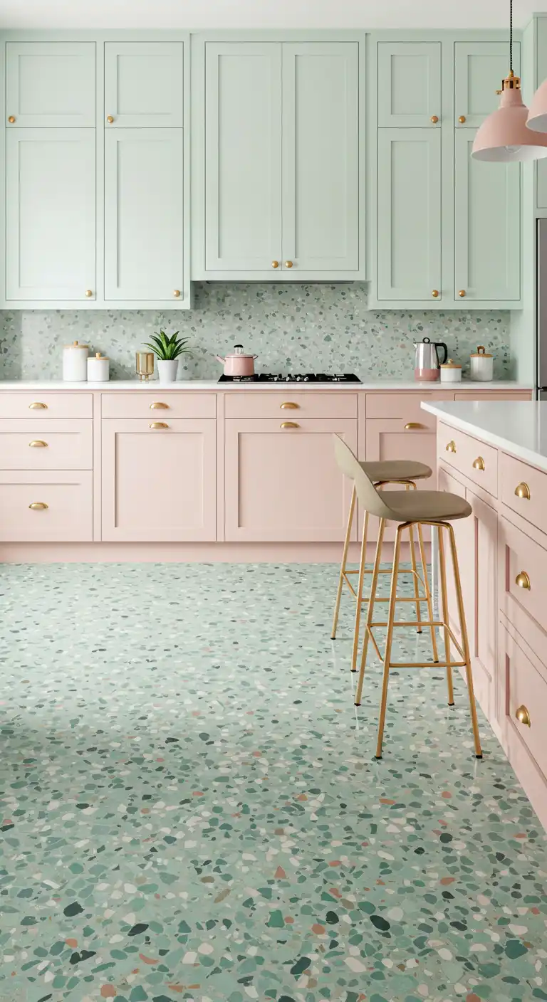 18 Unique Craftsman Kitchen Flooring Ideas for a Handcrafted Look 17 16) Terrazzo with Pastel Aggregates