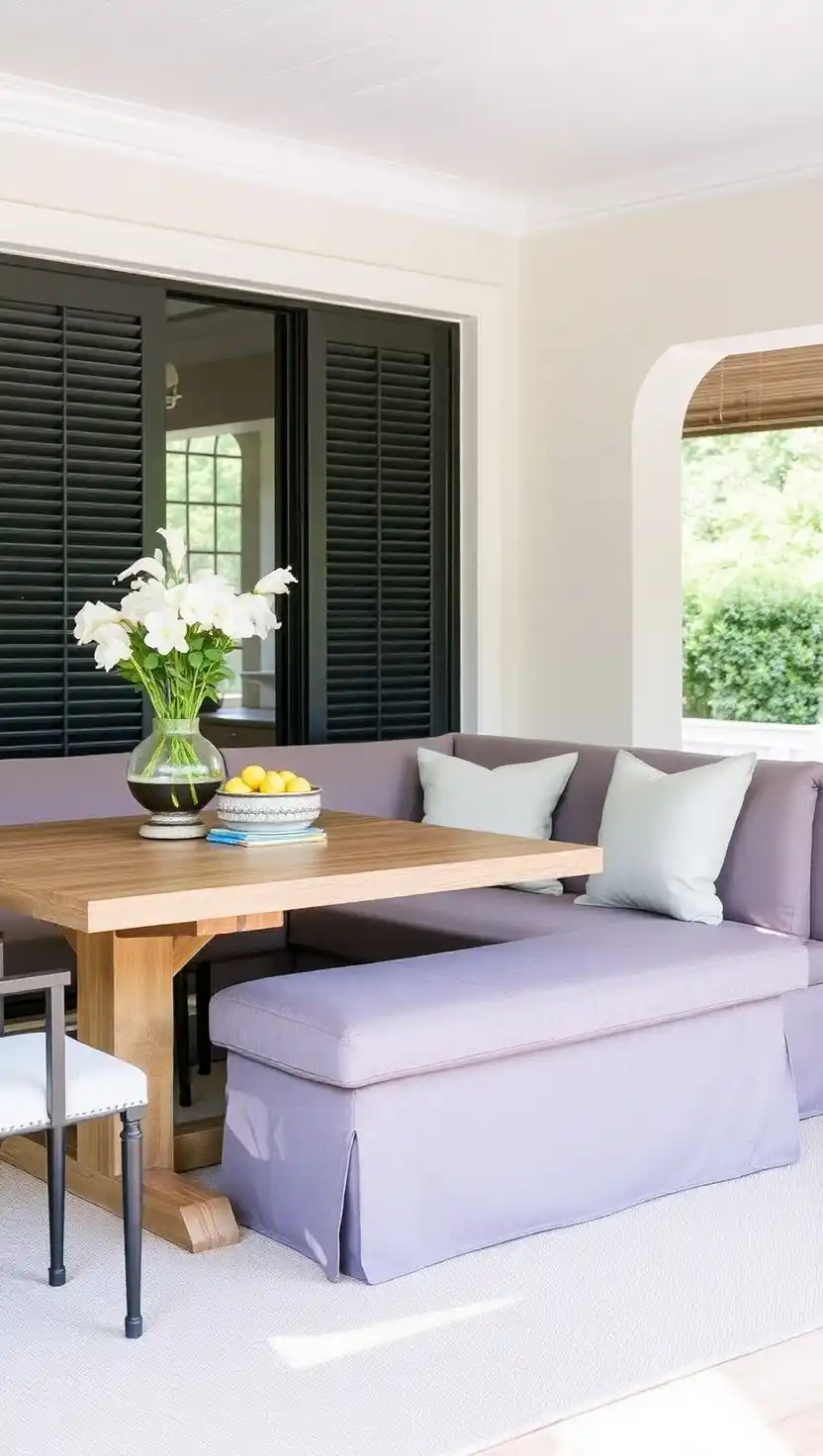 21 Transitional Dining Room Ideas That Blend Old and New Perfectly 17 16. Bench Seating with Luxe Fabric