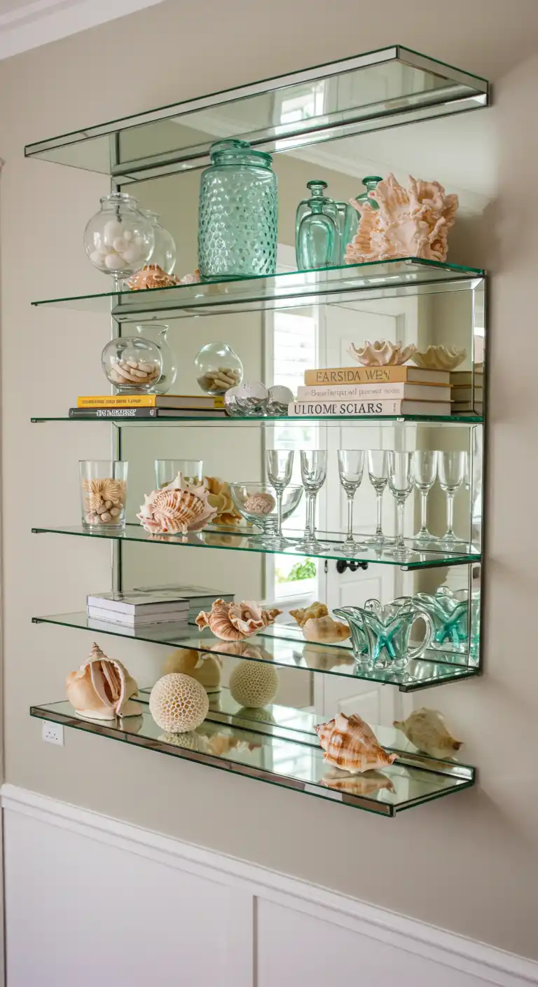 17 Dining Room Mirror Ideas That Add Style and Light 17 16. Mirrored Shelves
