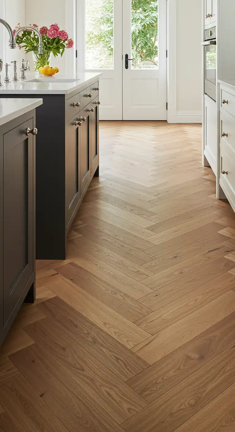 18 Unique Craftsman Kitchen Flooring Ideas for a Handcrafted Look 18 17) Chevron Hardwood Flooring