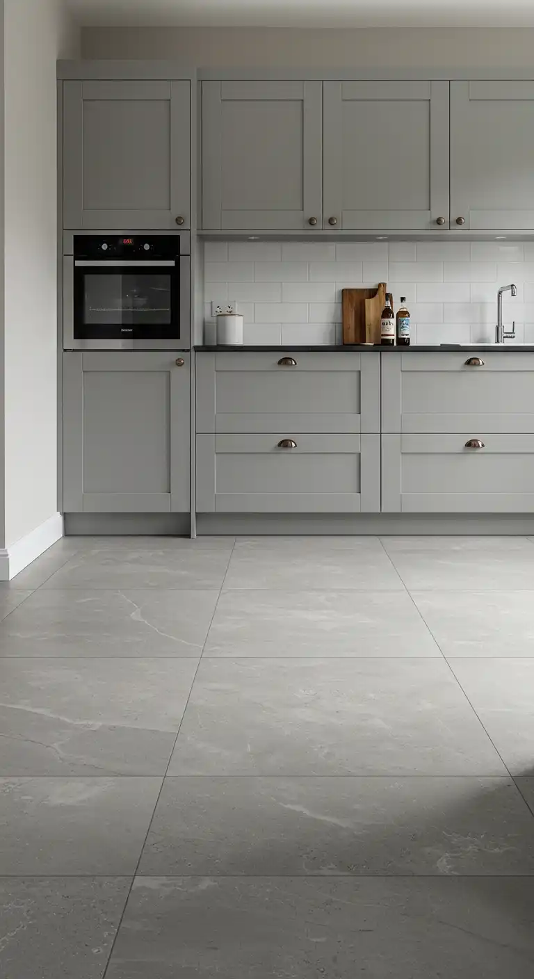 19 Elegant Kitchen Flooring Ideas with Dark Grout for a Sleek Finish 18 17) Large Porcelain Tiles with Charcoal Grout