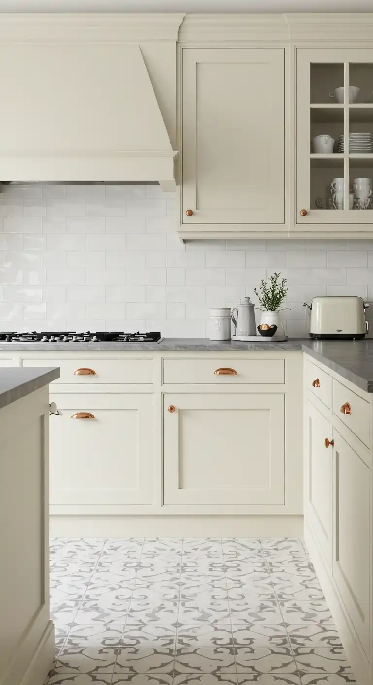 20 Soft and Elegant Kitchen Flooring Ideas with Cream Cabinets 18 17) Soft White Porcelain Tiles