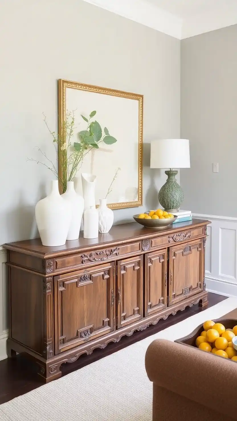 21 Transitional Dining Room Ideas That Blend Old and New Perfectly 18 17. Antique Sideboard, Modern Styling