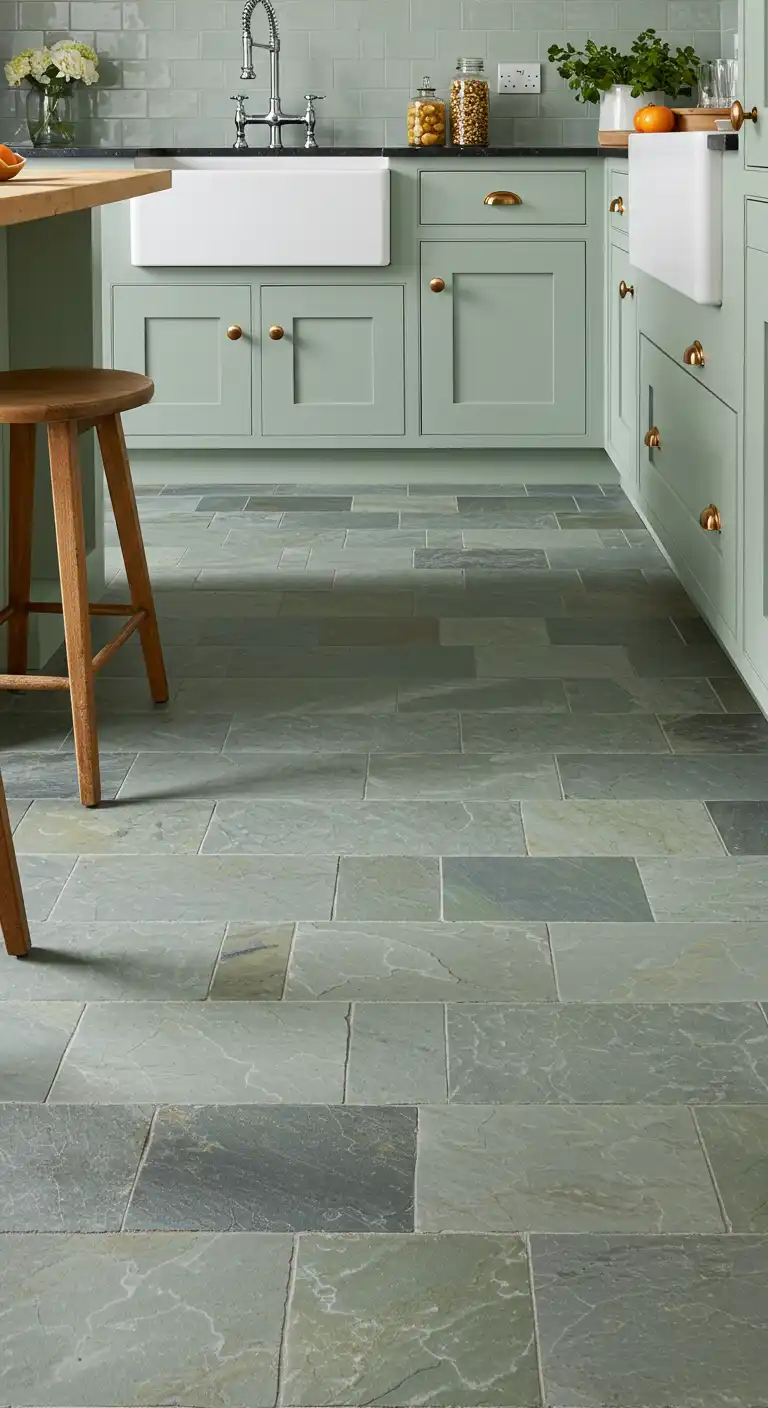18 Unique Craftsman Kitchen Flooring Ideas for a Handcrafted Look 19 18) Slate Tiles in Soft Hues