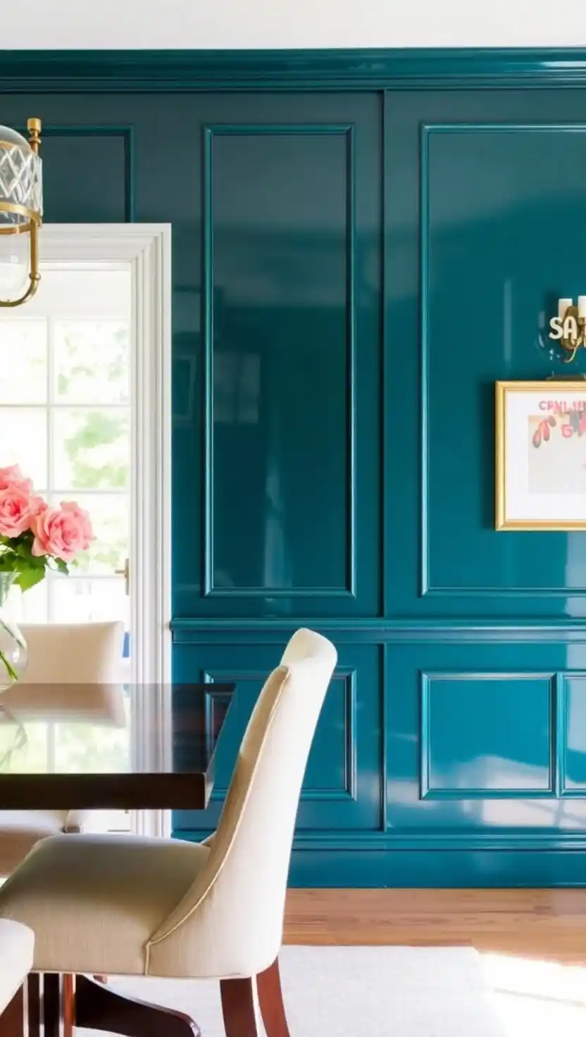21 Transitional Dining Room Ideas That Blend Old and New Perfectly 19 18. Glossy Wall Paneling