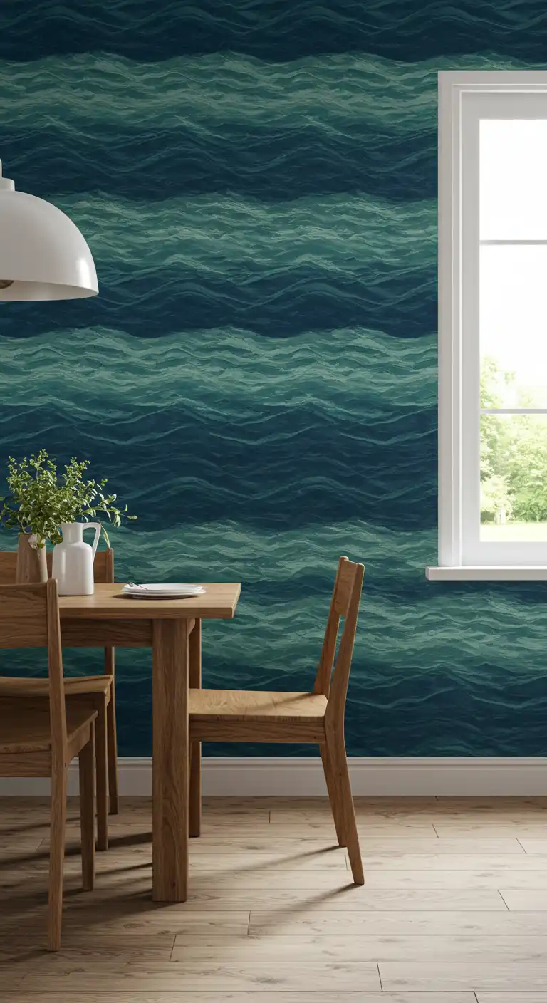 23 Dining Room Wallpaper Ideas to Make Your Walls Pop 20 19) Wave Patterns