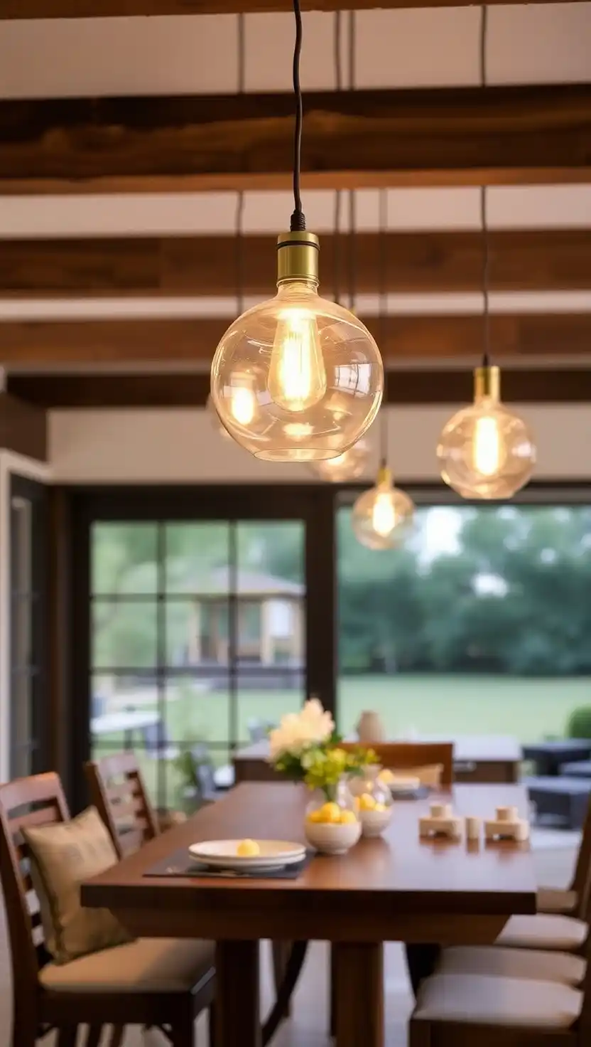 21 Transitional Dining Room Ideas That Blend Old and New Perfectly 20 19. Pendant Lights for Open Spaces