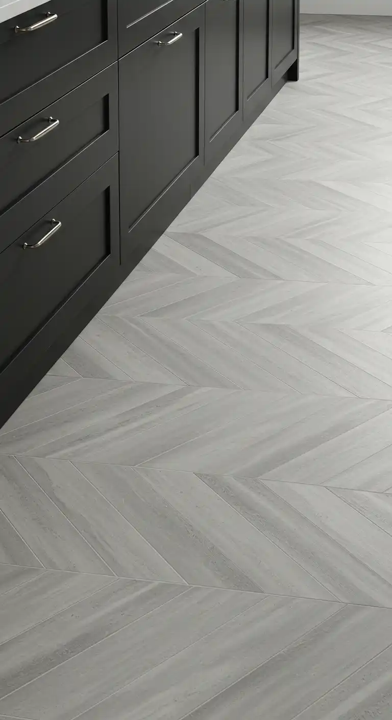17 Stylish Kitchen Flooring Ideas with Dark Cabinets for a Dramatic Effect 3 2) Light Gray Ceramic Tiles