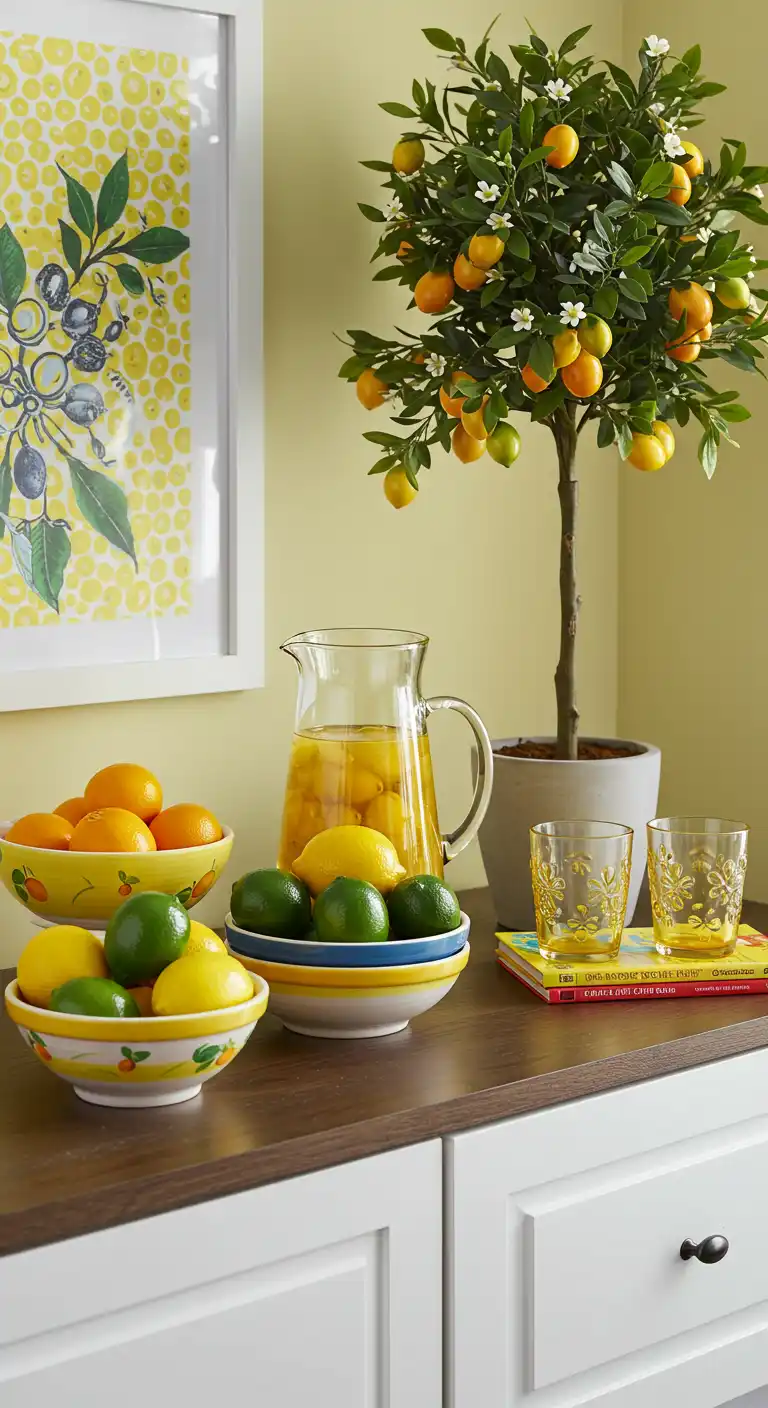 20 Stylish Sideboard and Buffet Decor Ideas for a Chic Touch 3 2) Vibrant Citrus Accents