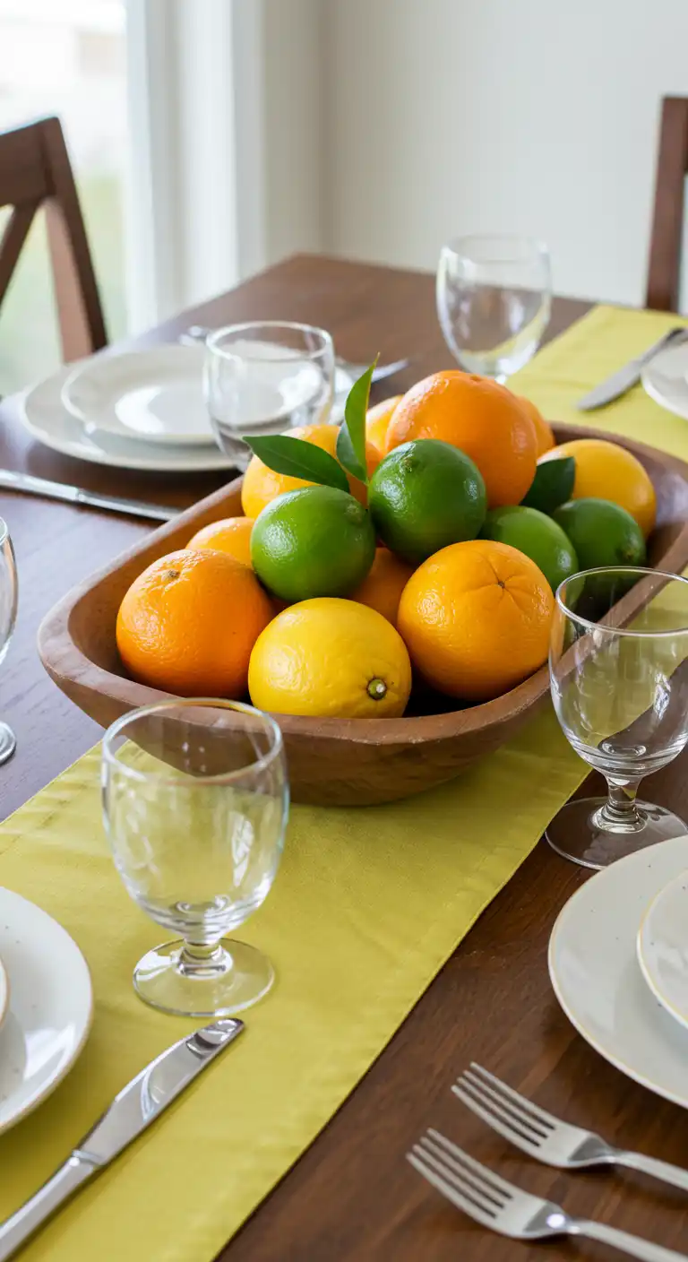 15 Dining Table Ideas to Refresh Your Dining Space 3 2) Vibrant Citrus Centerpiece