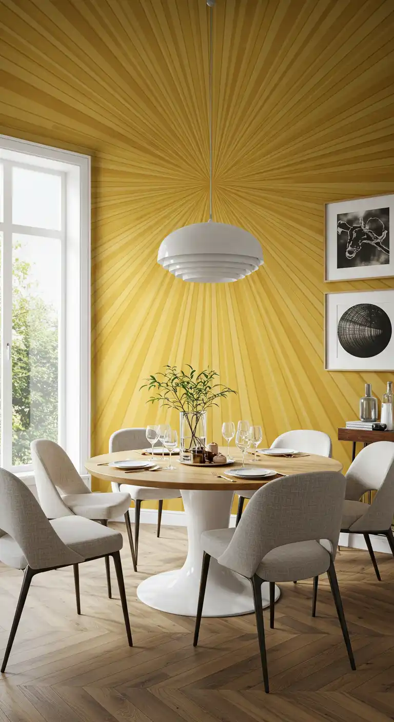 23 Dining Room Wallpaper Ideas to Make Your Walls Pop 21 20) Sunburst Designs