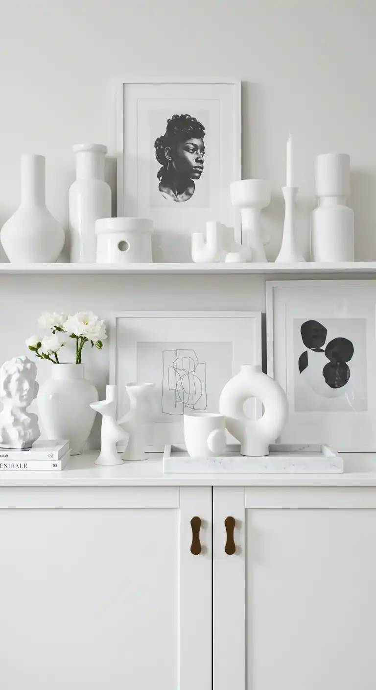 20 Stylish Sideboard and Buffet Decor Ideas for a Chic Touch 4 3) Minimalist Monochrome Arrangement