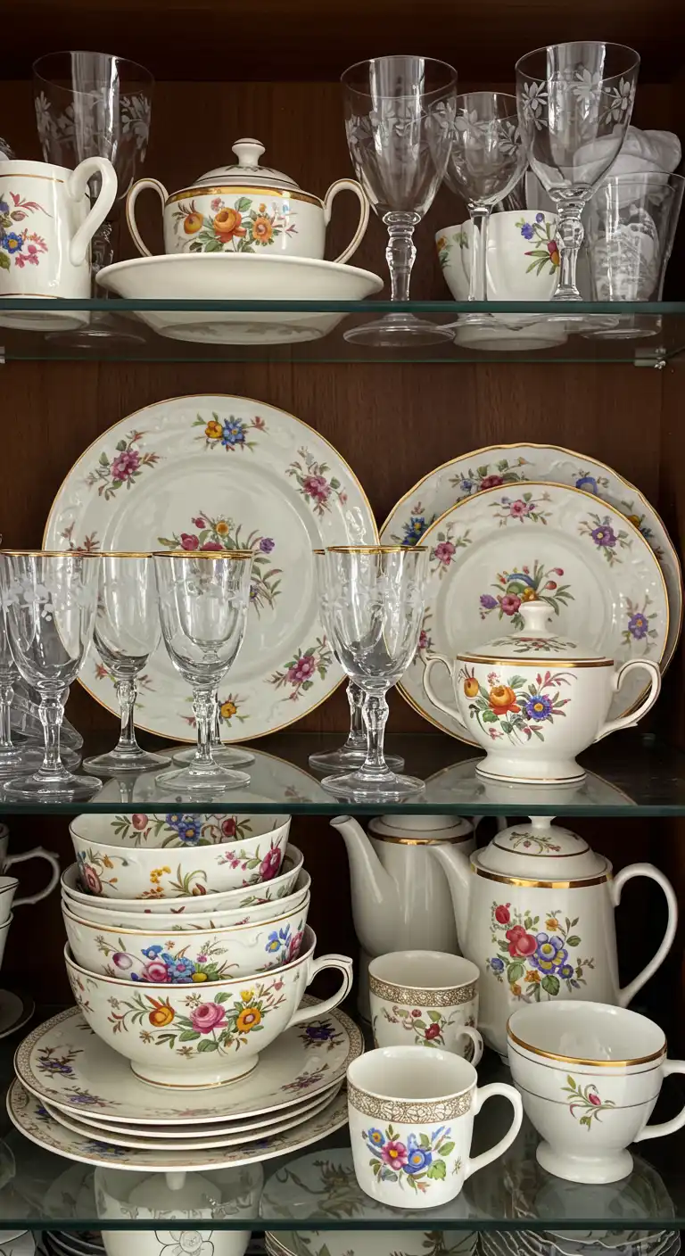19 Vintage Dining Room Ideas for a Timeless Look 4 3) Vintage China and Glassware
