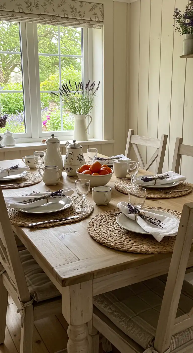 13 Cottagecore Dining Room Ideas That Bring Fairy Tale Charm 4 3. Use Woven Placemats and Napkins