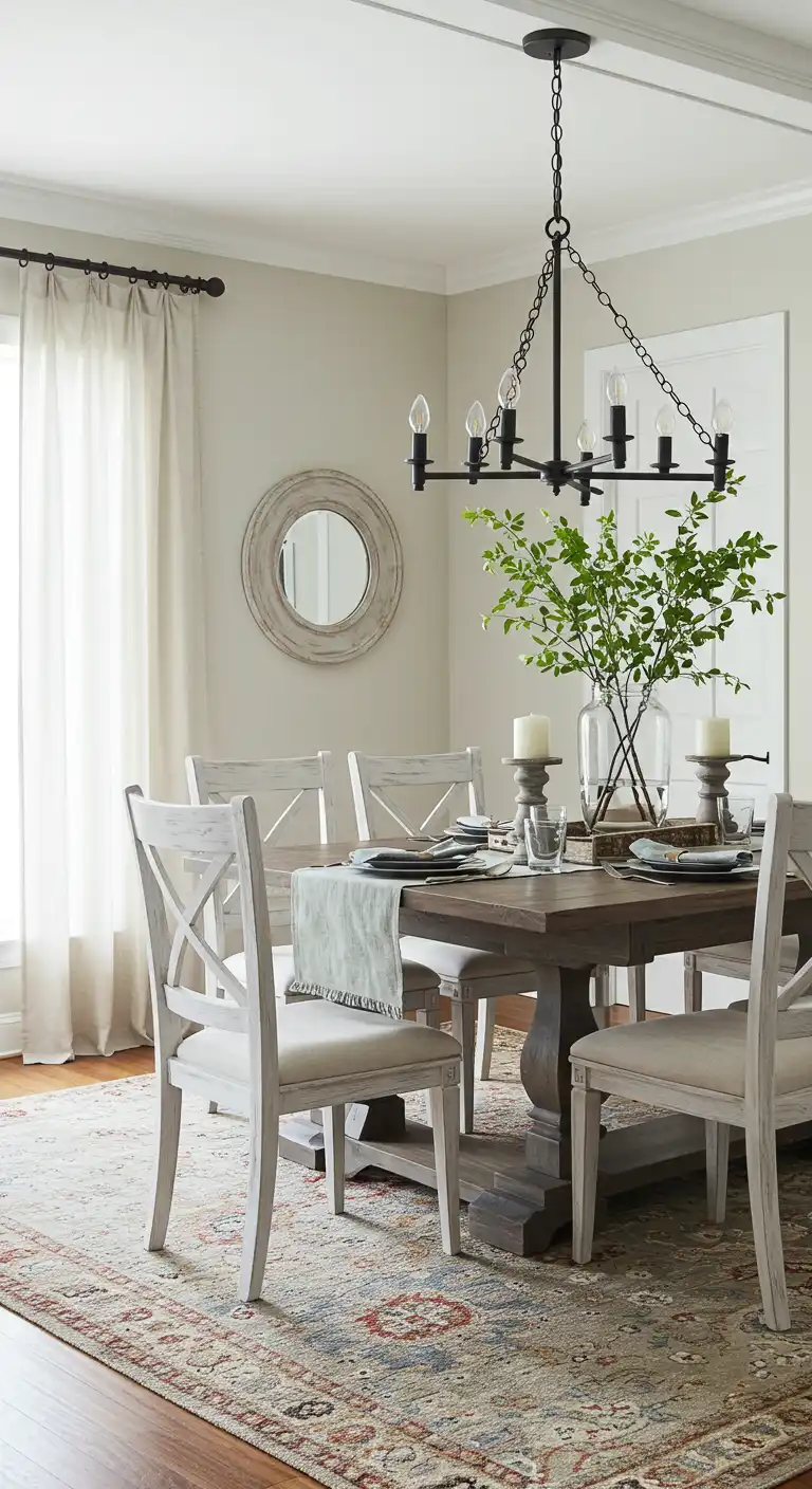 8 Cozy Farmhouse Style Dining Room Setup Ideas for Rustic Charm 3 3. Utilize Neutral and Earthy Color Palettes
