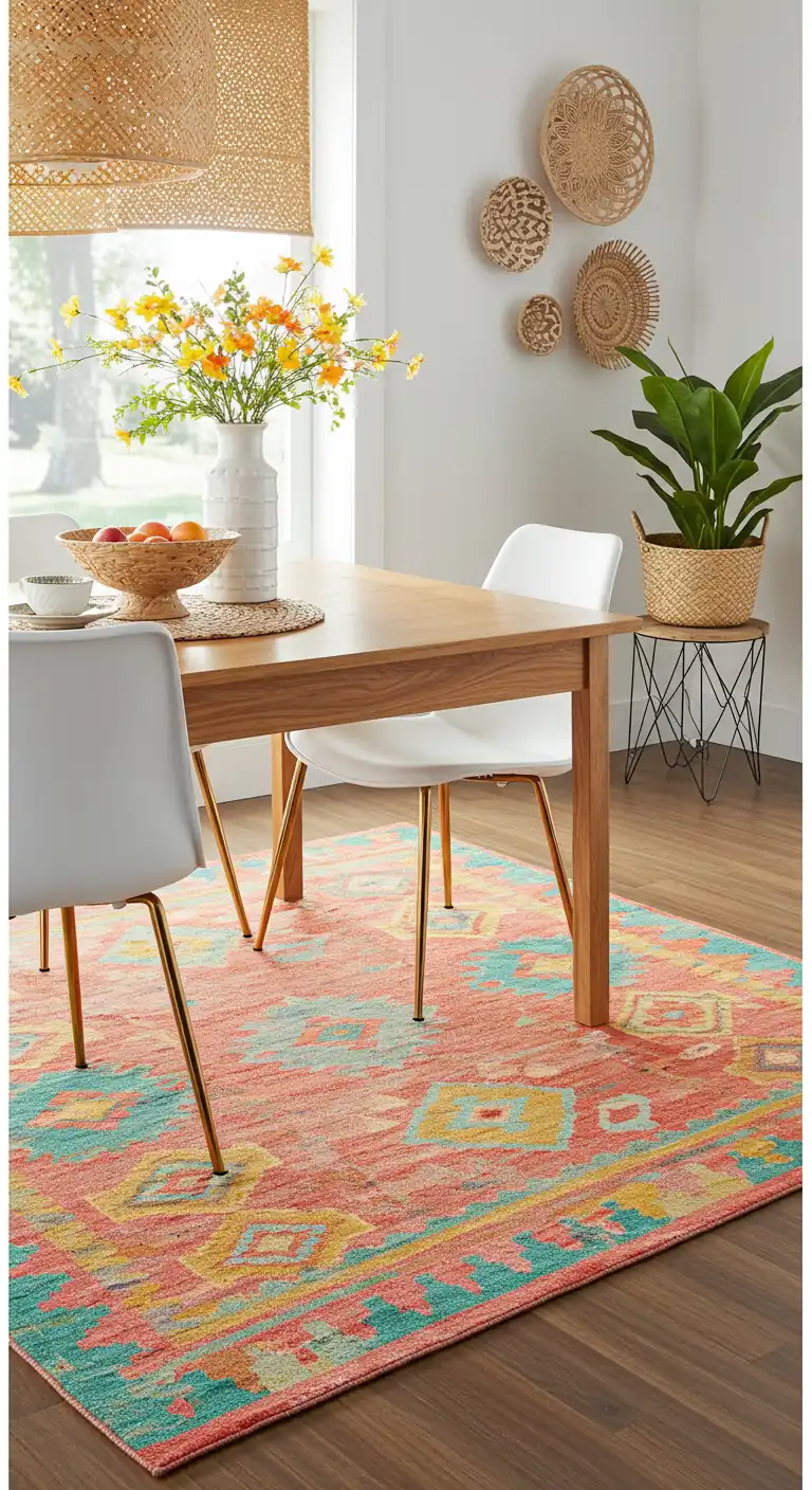 15 Best Dining Rugs for Different Styles to Match Your Decor 5 4) Bohemian Bliss Colorful Kilim Flatweave Rug