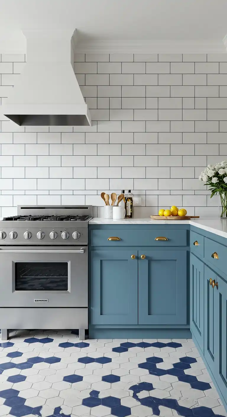 19 Elegant Kitchen Flooring Ideas with Dark Grout for a Sleek Finish 5 4) Subway Tiles with Navy Grout