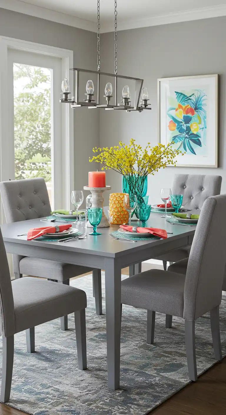 4. Grey Furniture with Colorful Accessories