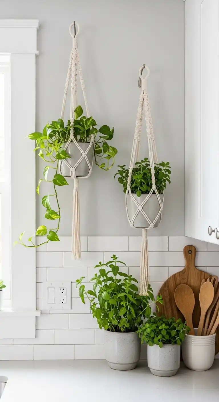 Empty Kitchen Wall Ideas: 15 Stylish Ways to Fill the Blank Space 5 4. Hang Plants or Herbs