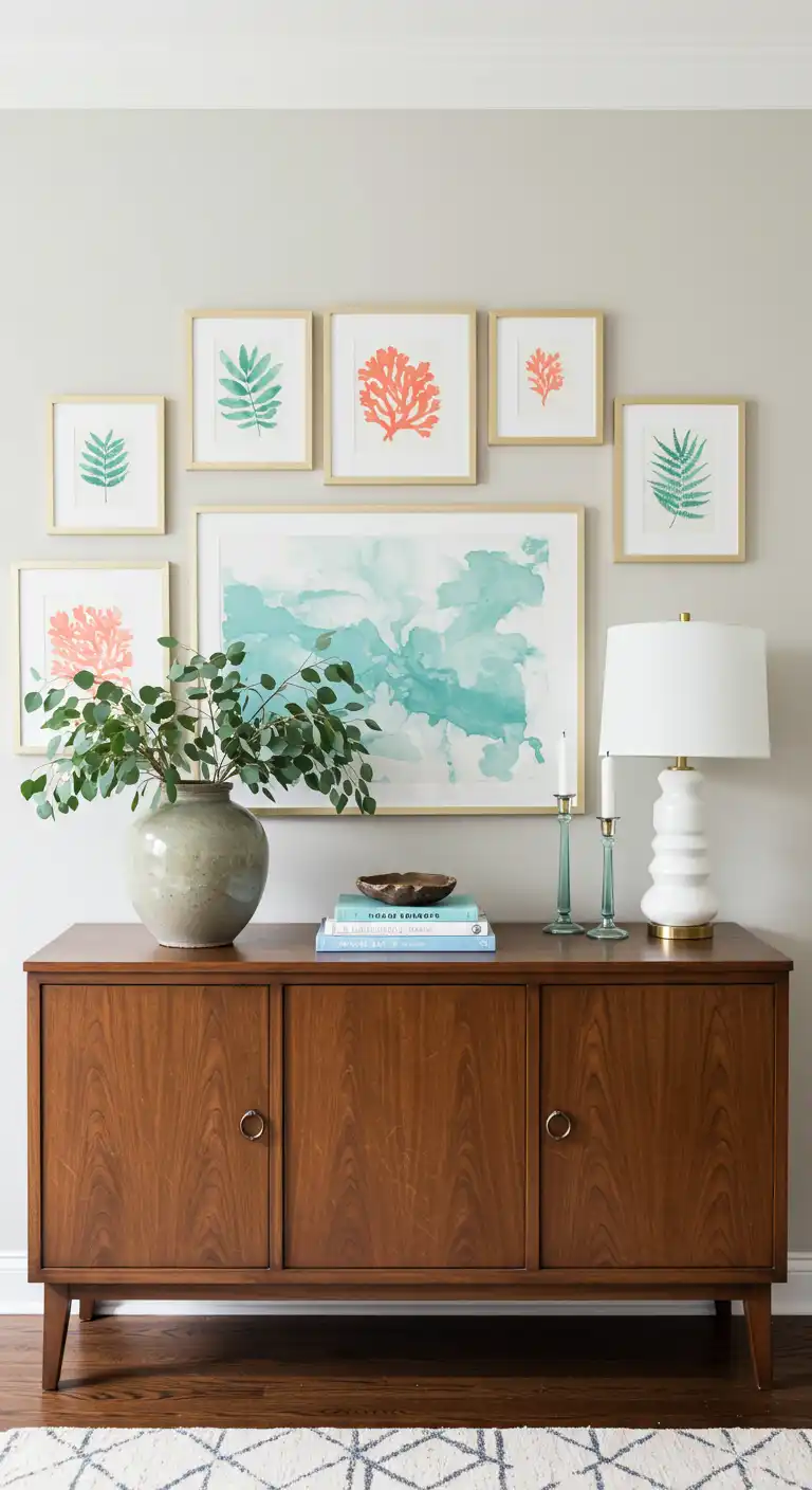 20 Stylish Sideboard and Buffet Decor Ideas for a Chic Touch 6 5) Artful Gallery Wall Accent