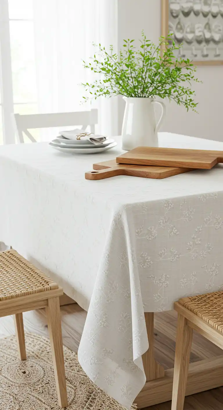 15 Dining Table Ideas to Refresh Your Dining Space 6 5) Breezy Cotton Tablecloth