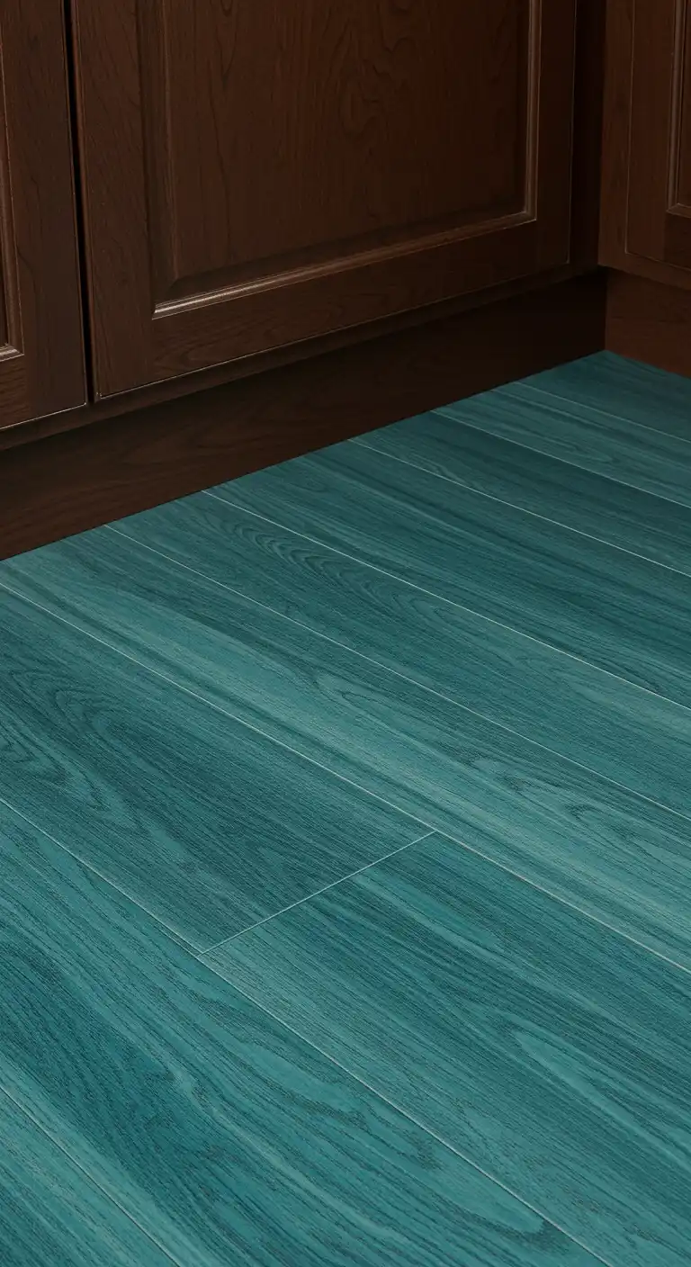 17 Stylish Kitchen Flooring Ideas with Dark Cabinets for a Dramatic Effect 6 5) Coastal Blue Vinyl Planks