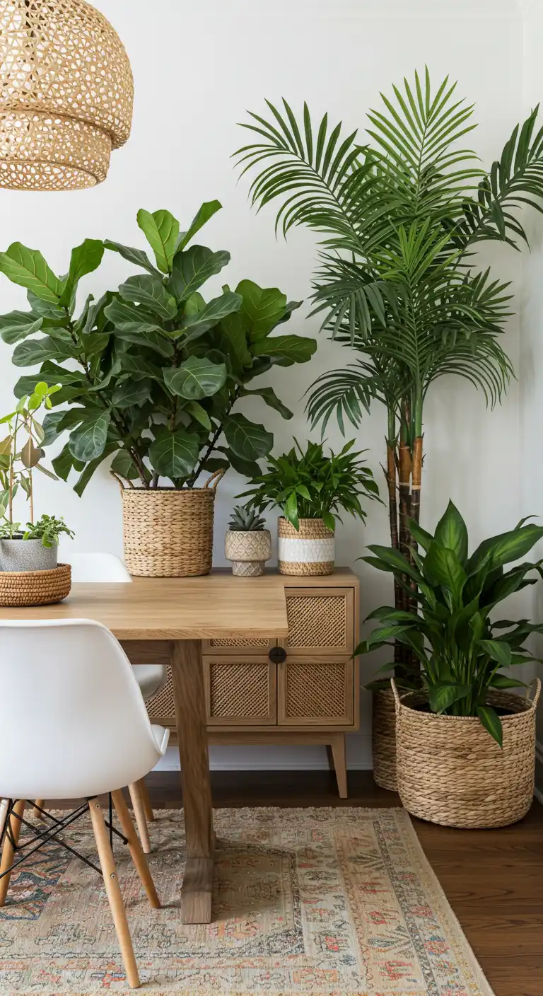 15 Boho Style Dining Room Ideas for a Free-Spirited Vibe 6 5) Lush Indoor Plants