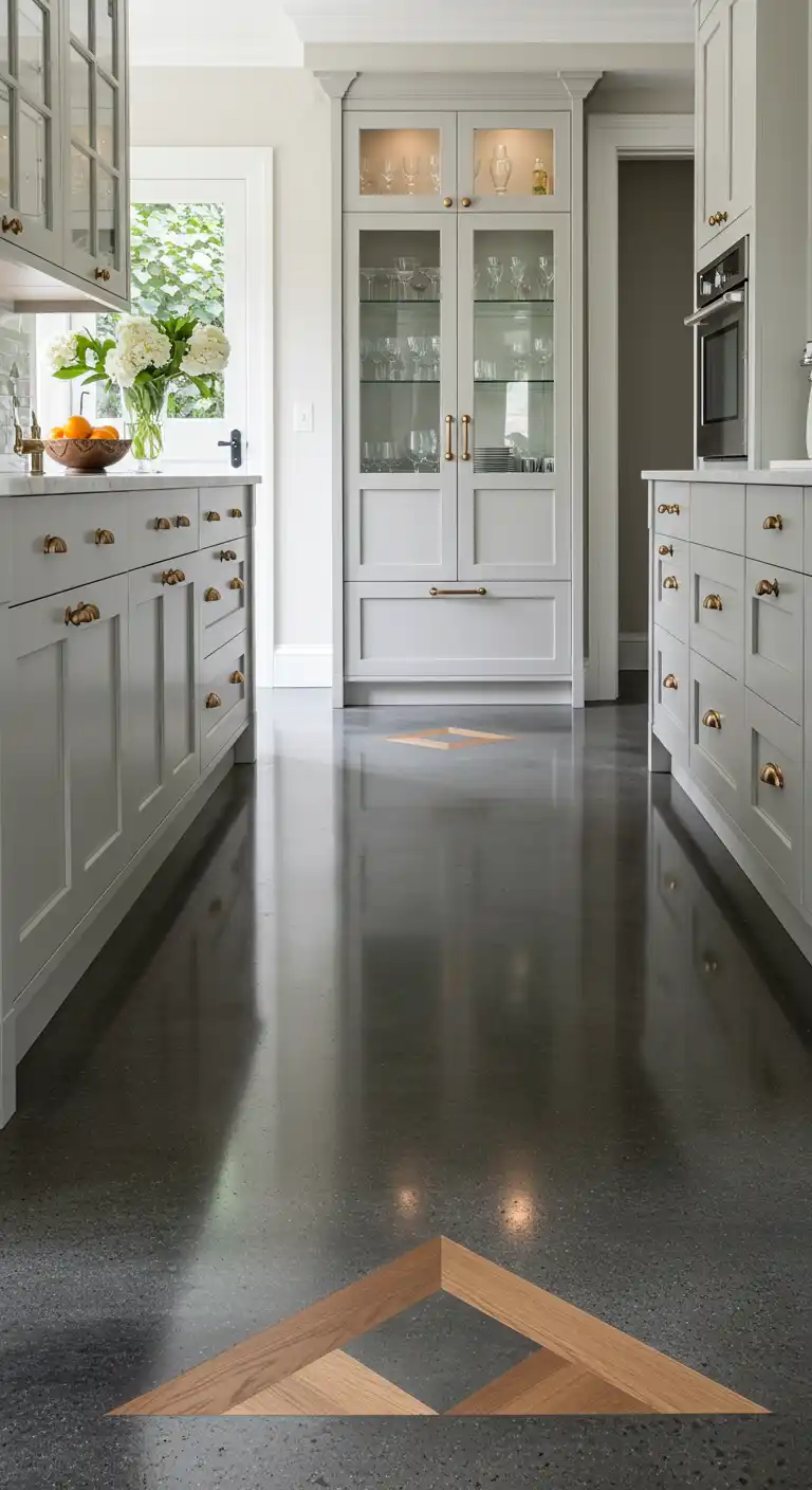 18 Unique Craftsman Kitchen Flooring Ideas for a Handcrafted Look 6 5) Polished Concrete with Inlays
