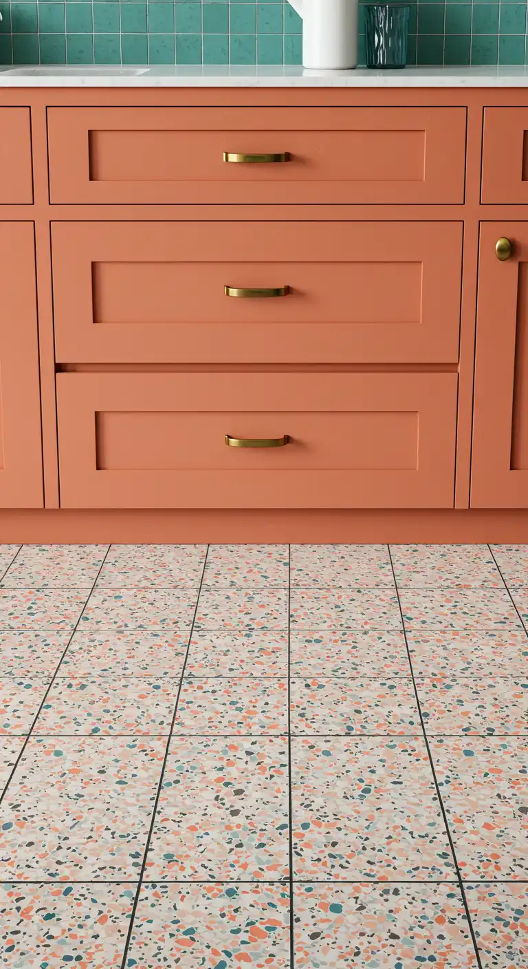 19 Elegant Kitchen Flooring Ideas with Dark Grout for a Sleek Finish 6 5) Terrazzo Tiles with Dark Grout