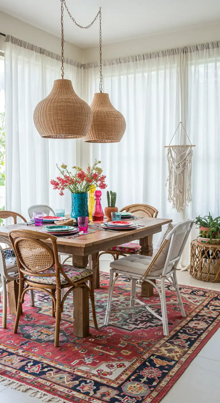 19 Open Concept Dining Area Designs for a Spacious Feel 6 6) Bohemian Eclectic Haven