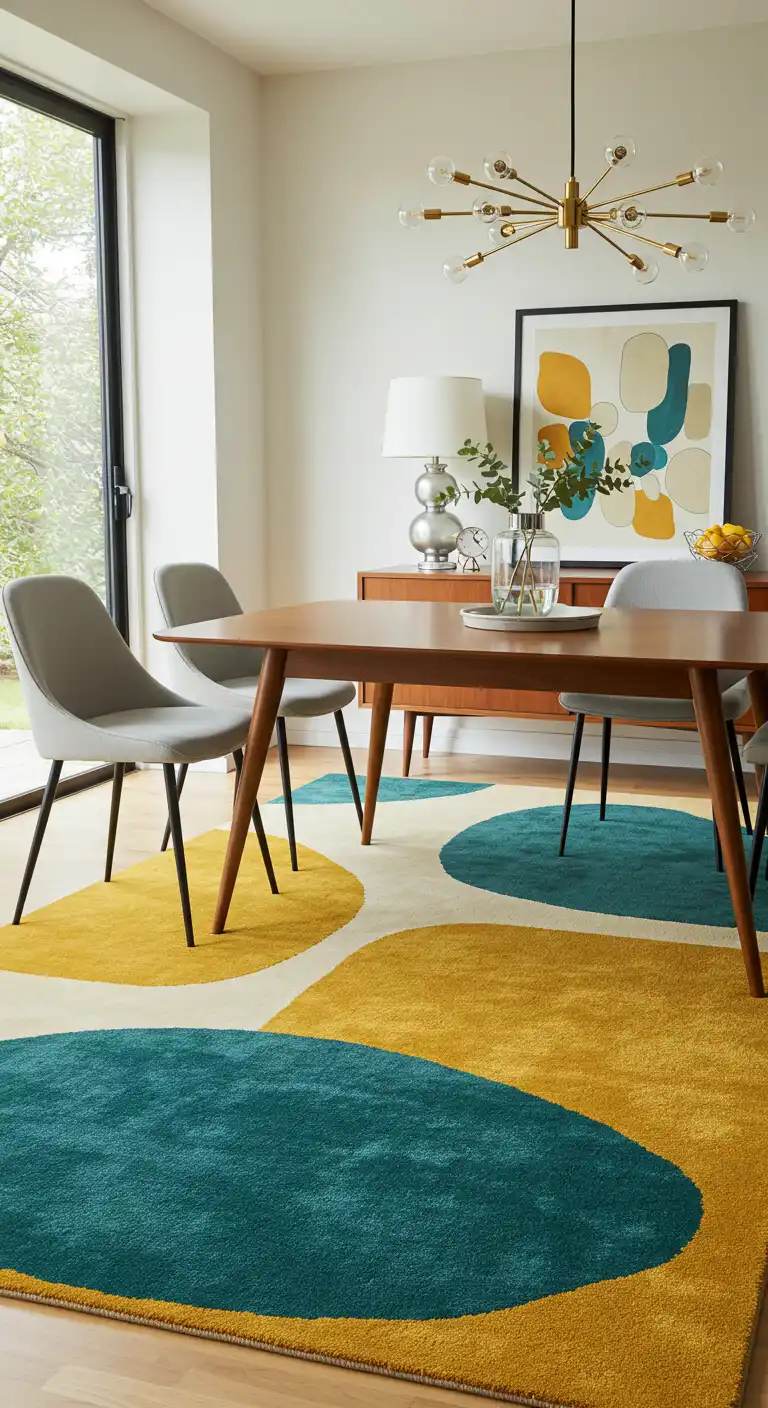 15 Best Dining Rugs for Different Styles to Match Your Decor 7 6) Mid-Century Modern Abstract Patterned Rug