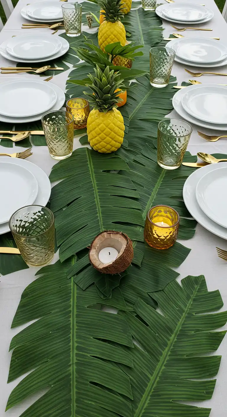 15 Dining Table Ideas to Refresh Your Dining Space 7 6) Tropical Leaf Runner