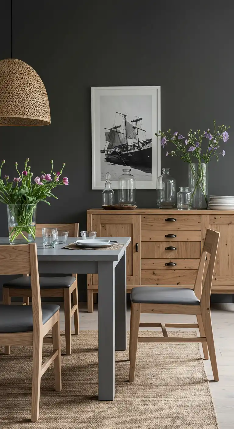6. Grey and Wood Tones