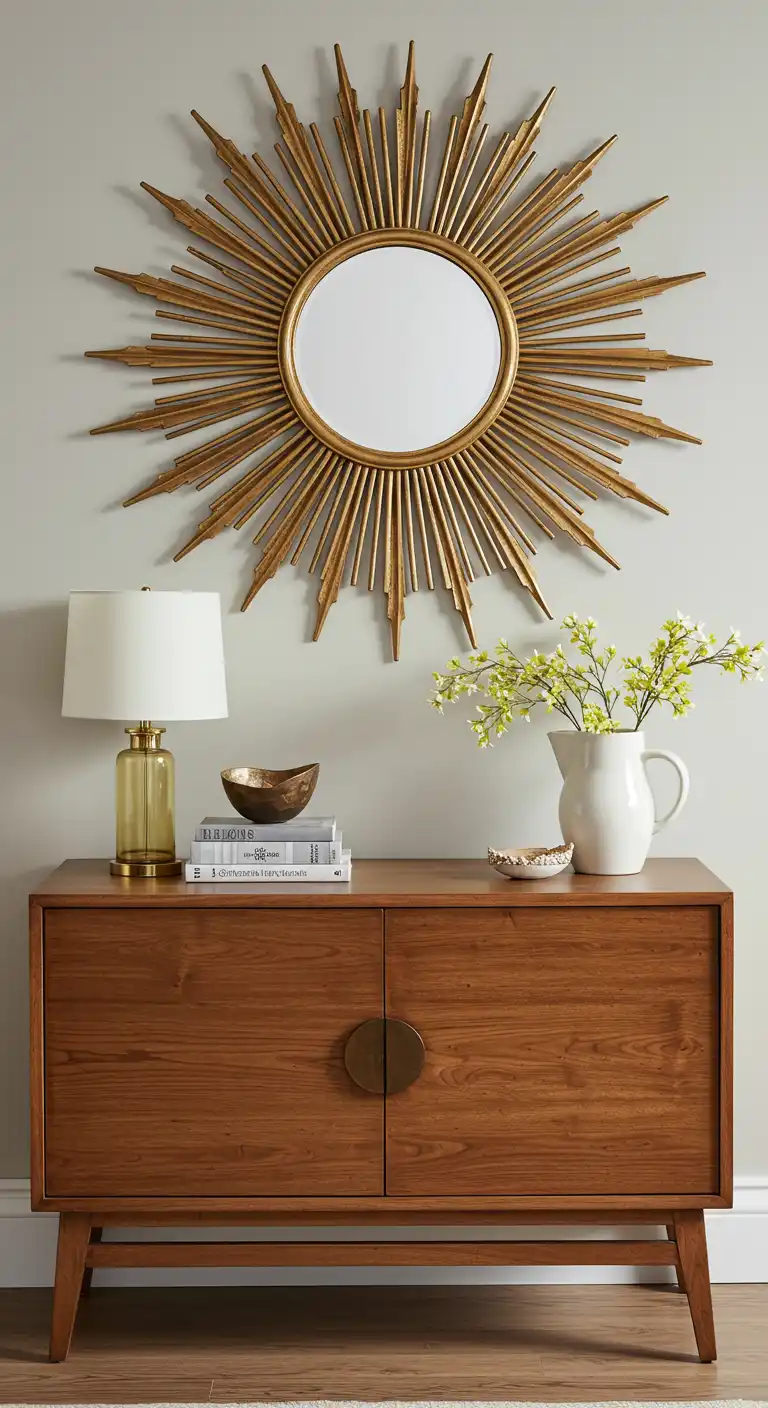 17 Dining Room Mirror Ideas That Add Style and Light 7 6. Sunburst Mirror