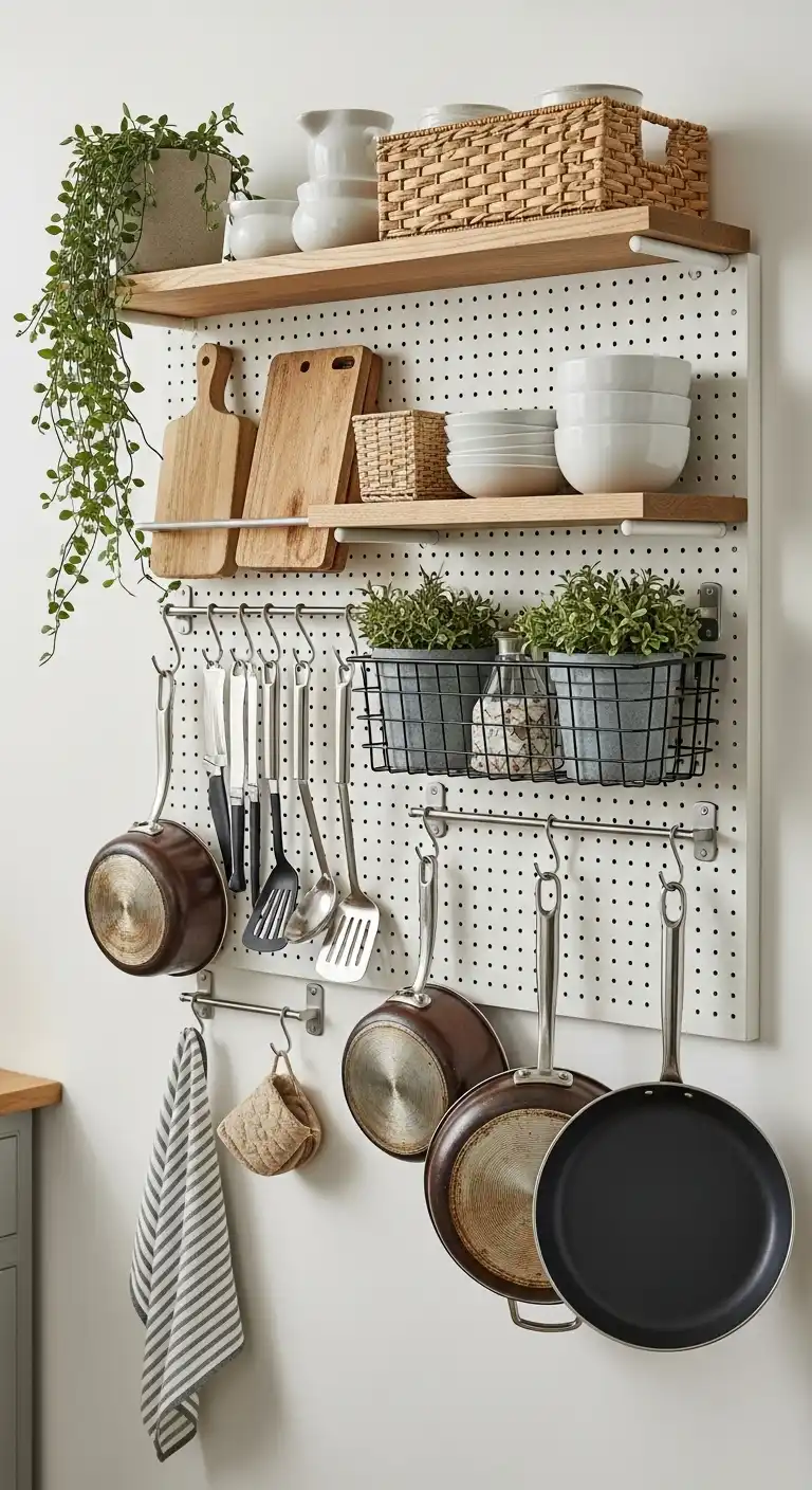 Empty Kitchen Wall Ideas: 15 Stylish Ways to Fill the Blank Space 7 6. Utilize a Pegboard