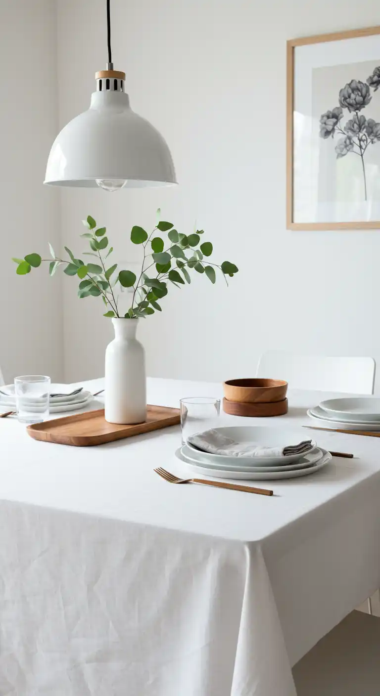 15 Dining Table Ideas to Refresh Your Dining Space 8 7) Minimalist White and Wood Combo