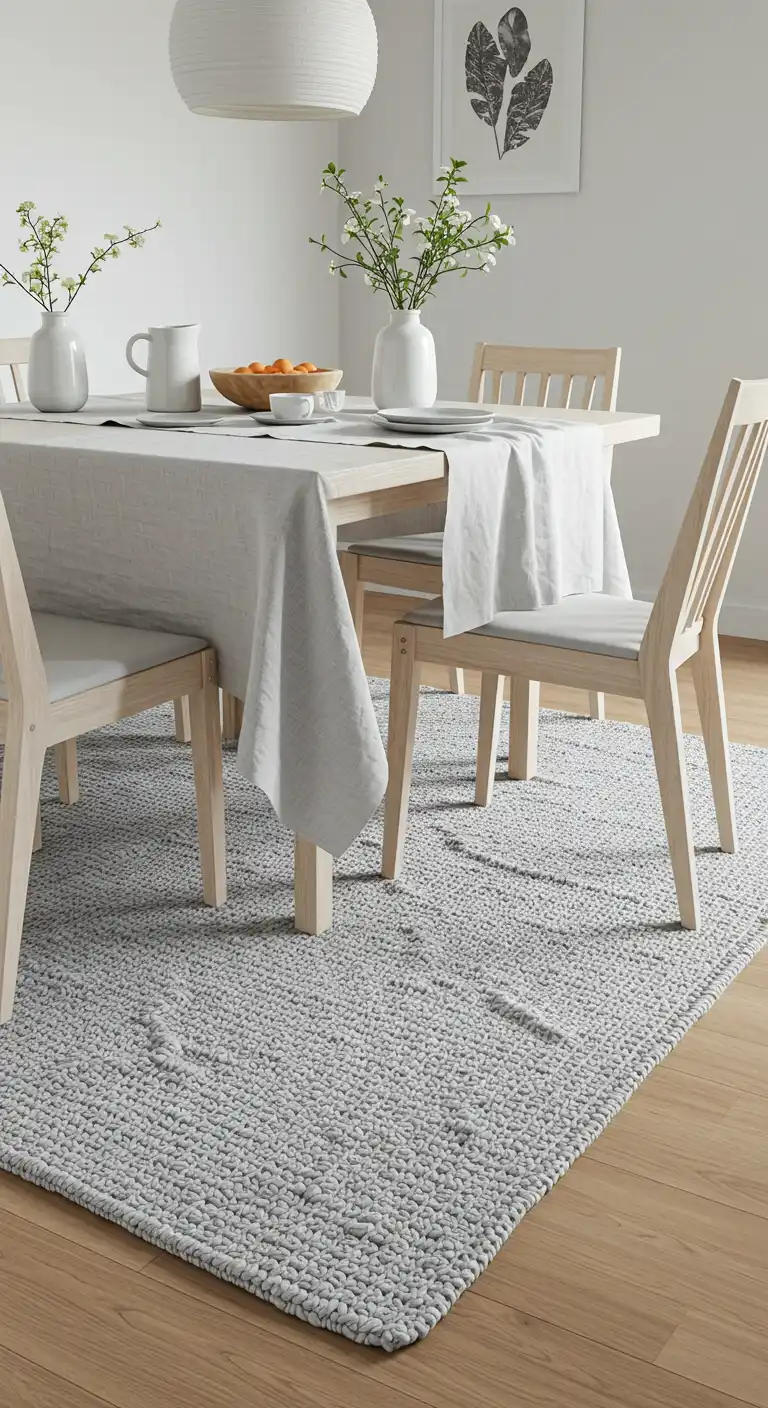 15 Best Dining Rugs for Different Styles to Match Your Decor 8 7) Scandinavian Simplicity Light Gray Knit Rug