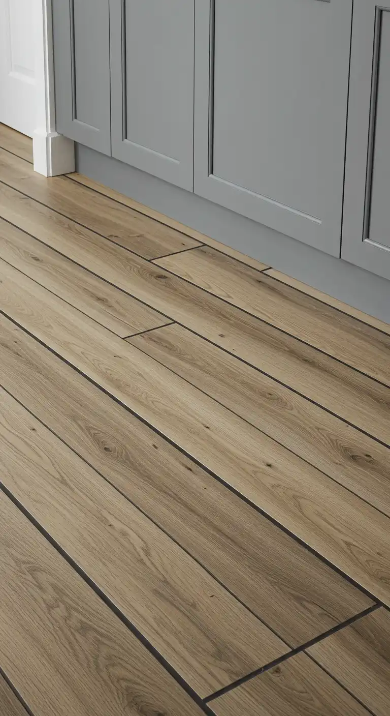 19 Elegant Kitchen Flooring Ideas with Dark Grout for a Sleek Finish 8 7) Vinyl Plank Flooring with Dark Grout