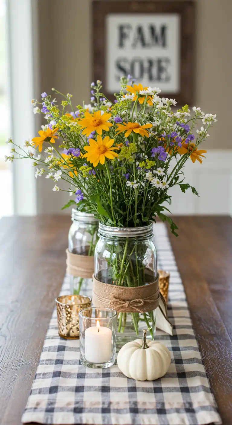 8 Cozy Farmhouse Style Dining Room Setup Ideas for Rustic Charm 7 7. Incorporate Rustic Centerpieces