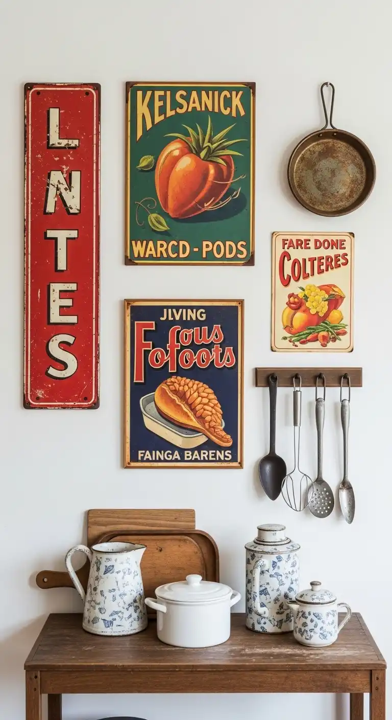Empty Kitchen Wall Ideas: 15 Stylish Ways to Fill the Blank Space 8 7. Incorporate Vintage Signs or Antiques 0