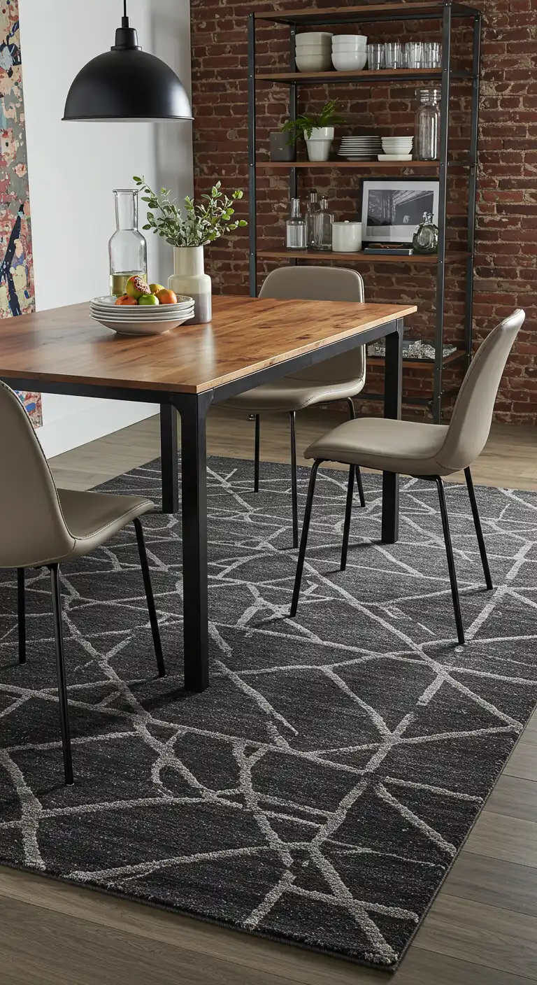 15 Best Dining Rugs for Different Styles to Match Your Decor 9 8) Industrial Edge Black and Gray Geometric Rug