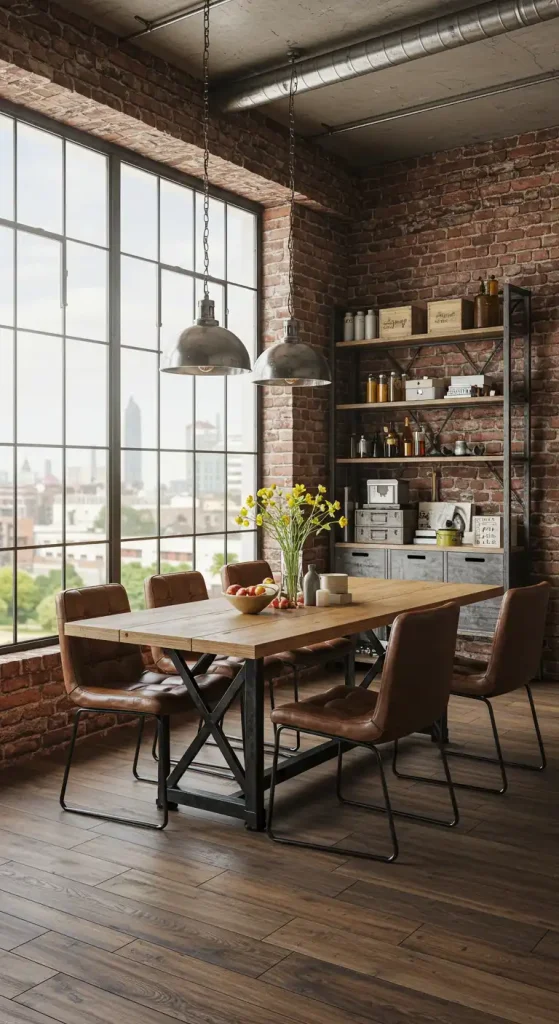 19 Open Concept Dining Area Designs for a Spacious Feel 8 8) Industrial Loft Vibes
