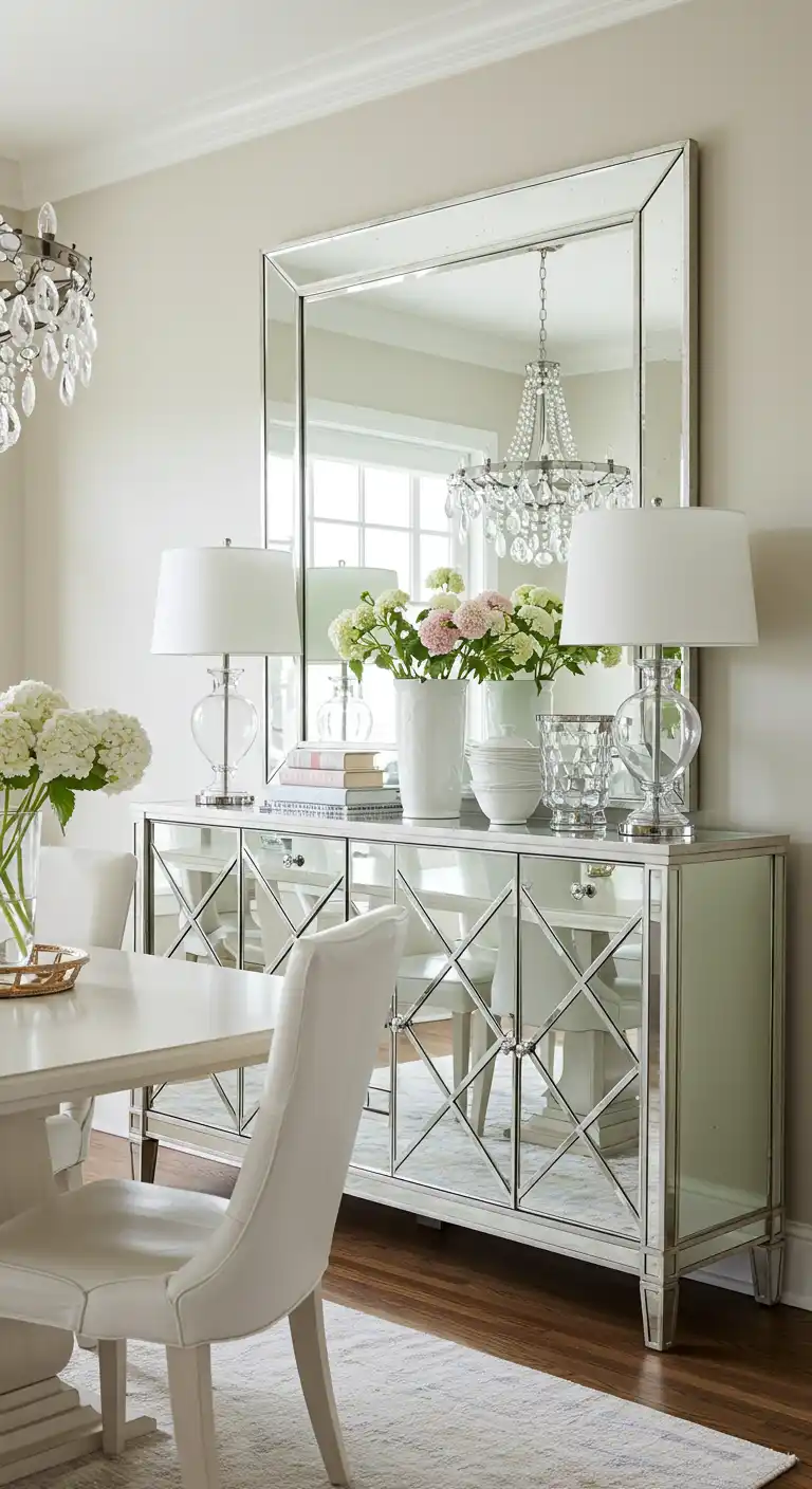 17 Luxury Dining Room Inspirations for a Sophisticated Setup 9 8) Mirrored Accents for Glamorous Depth
