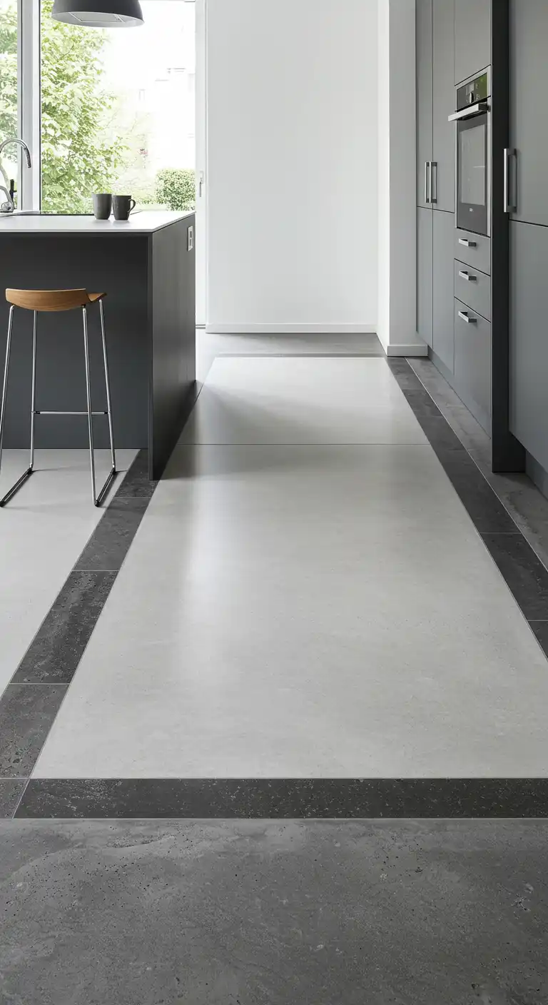 15 Industrial-Chic Kitchen Concrete Flooring Ideas for a Modern Touch 9 8) Two-Tone Concrete with Contrasting Borders