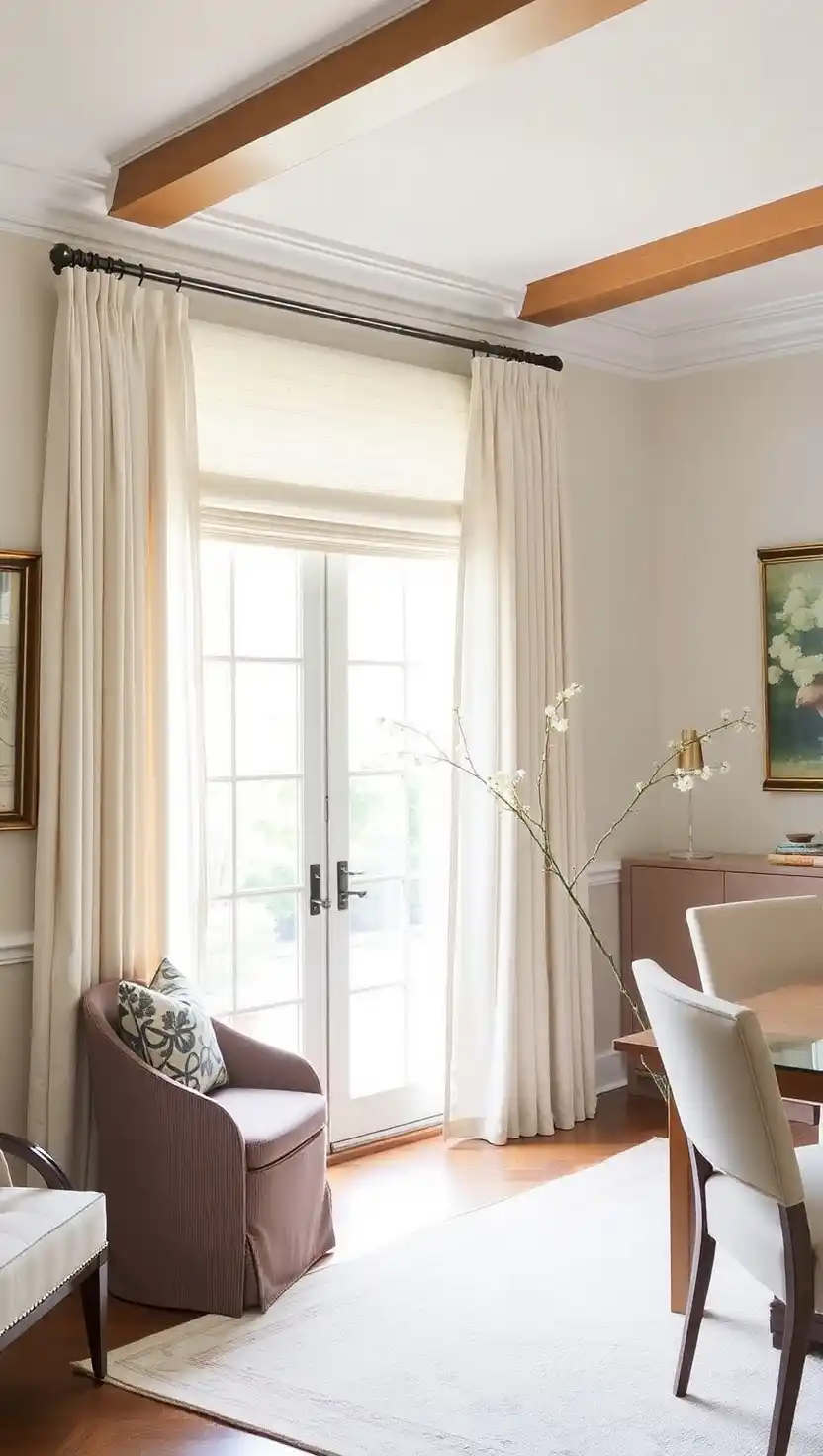21 Transitional Dining Room Ideas That Blend Old and New Perfectly 9 8. Light Window Treatments