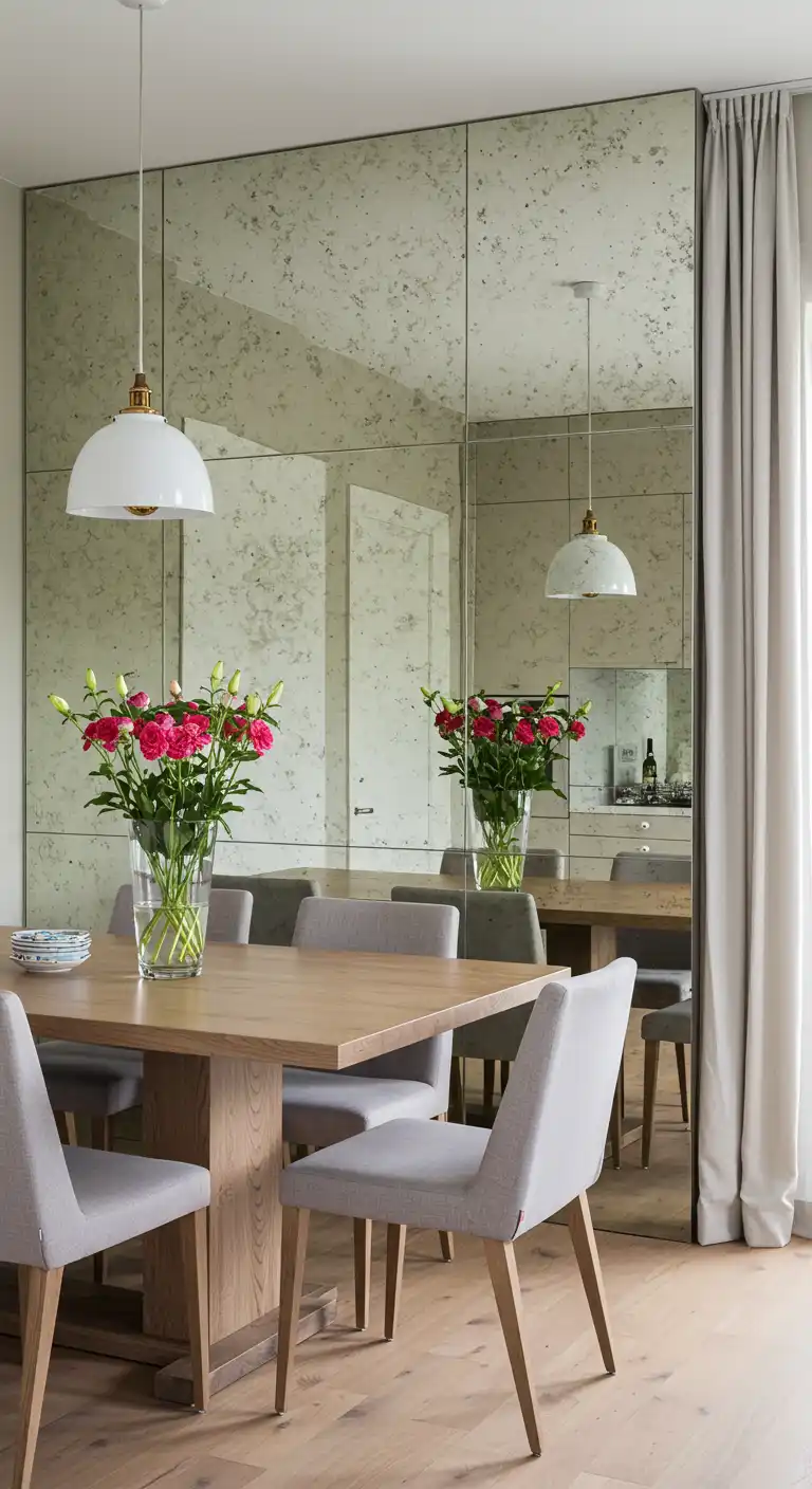 17 Dining Room Mirror Ideas That Add Style and Light 9 8. Mirrored Backsplash