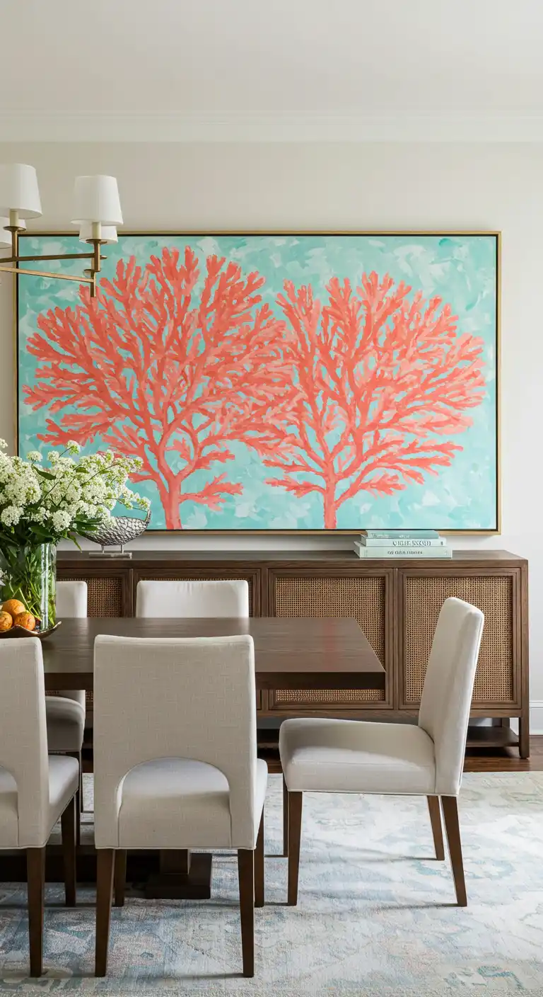 17 Luxury Dining Room Inspirations for a Sophisticated Setup 10 9) Bold Wall Art for a Focal Point